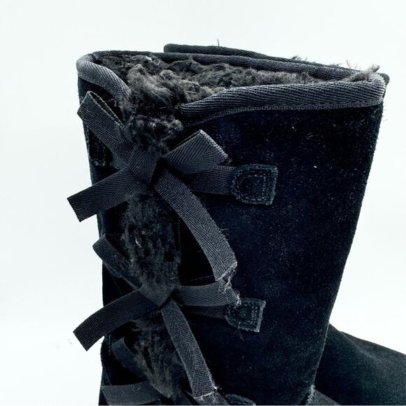 Koolaburra by UGG Victoria Tall Girls Bow Detail Tall Suede Boots Black Size 5 - Picture 3 of 11